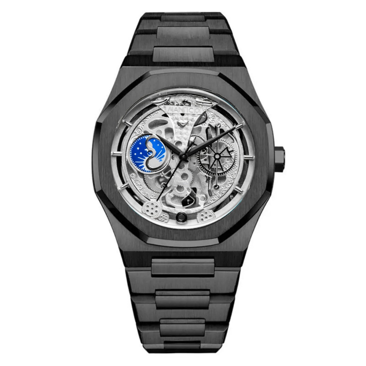 judge Skeleton Moon Phase Dummy Display, Quartz Mechanical Movement Watch for Men