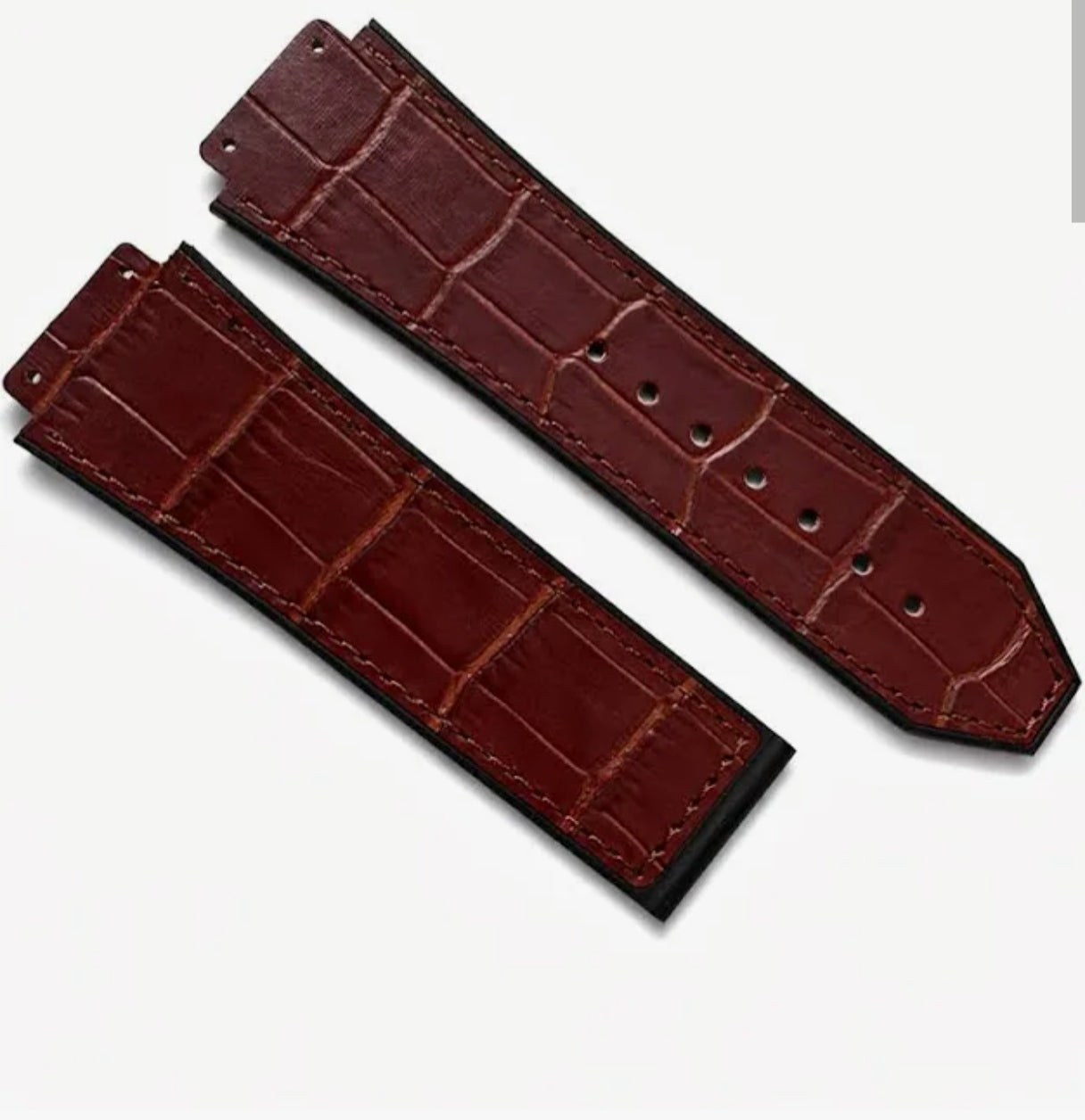 Dark Burgundy Leather Watch Band – Crocodile Texture Hybrid Silicone Strap with Tonal Stitching