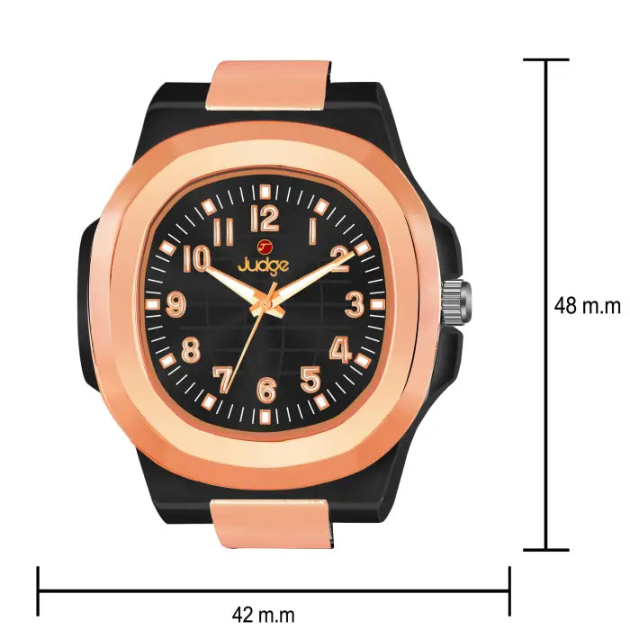 Judge Men's Luxury Fashion Watch - Rose Gold & Black Dual Tone Metal Strap - 42mm
