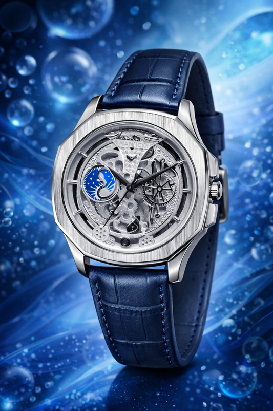 judge Skeleton  Moon Phase Dummy Display, Quartz Mechanical Movement Watch for Men