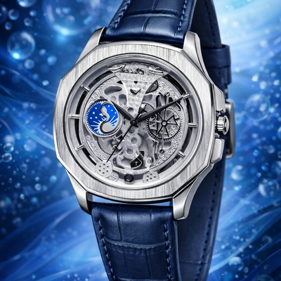 judge Skeleton  Moon Phase Dummy Display, Quartz Mechanical Movement Watch for Men