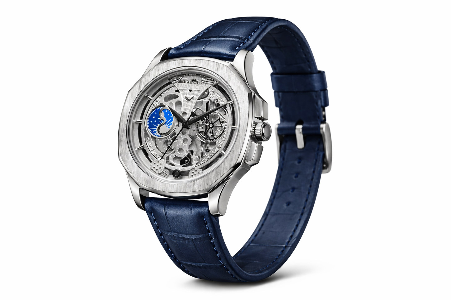 judge Skeleton  Moon Phase Dummy Display, Quartz Mechanical Movement Watch for Men