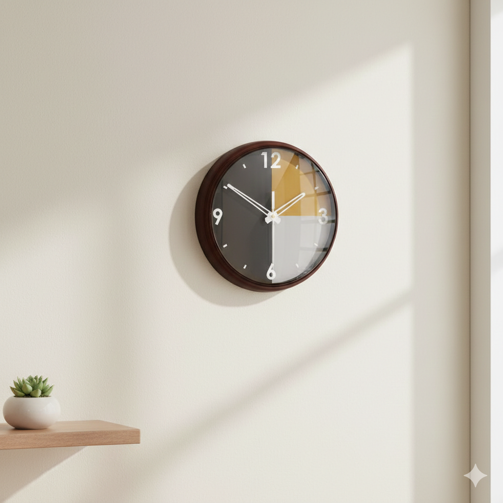 Premium Round Wooden Wall Clock - Modern Minimalist 3-Color Dial for Home & Office