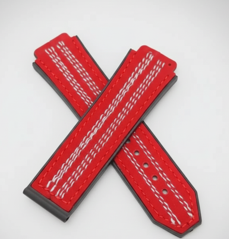 Hublot Watches 25mm Red World Cup Leather Strap White Stritch - Compatible for Hublot Big Bang & King Power Models