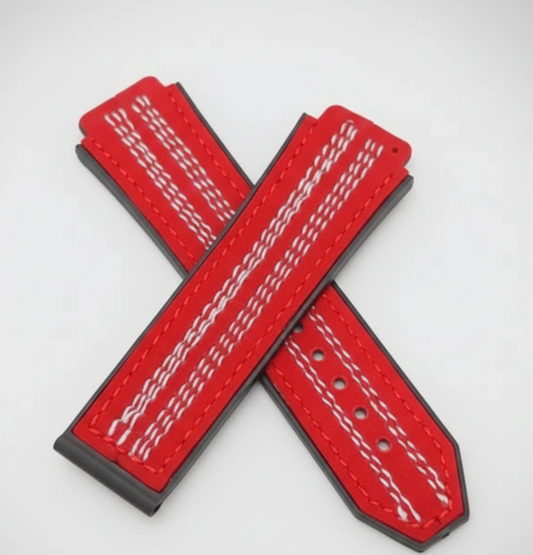 Hublot Watches 25mm Red World Cup Leather Strap White Stritch - Compatible for Hublot Big Bang & King Power Models