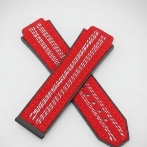 Hublot Watches 25mm Red World Cup Leather Strap White Stritch - Compatible for Hublot Big Bang & King Power Models