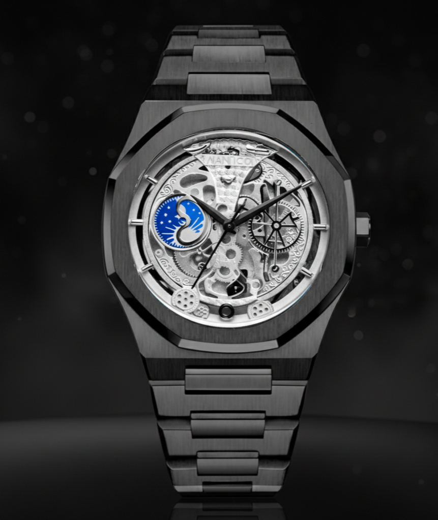 judge Skeleton  Moon Phase Dummy Display, Quartz Mechanical Movement Watch for Men