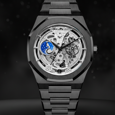 judge Skeleton  Moon Phase Dummy Display, Quartz Mechanical Movement Watch for Men