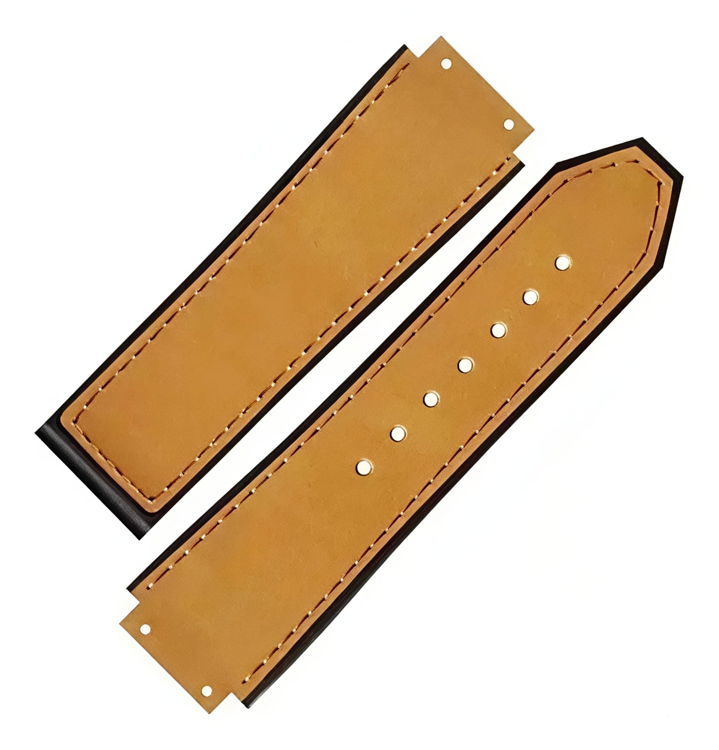 Luxury Camel Tan Leather Watch Band – Hybrid Silicone Sport Strap with Contrast Stitching