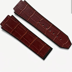 Dark Burgundy Leather Watch Band – Crocodile Texture Hybrid Silicone Strap with Tonal Stitching