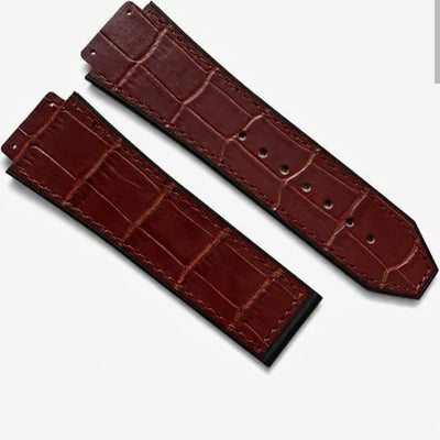 Dark Burgundy Leather Watch Band – Crocodile Texture Hybrid Silicone Strap with Tonal Stitching
