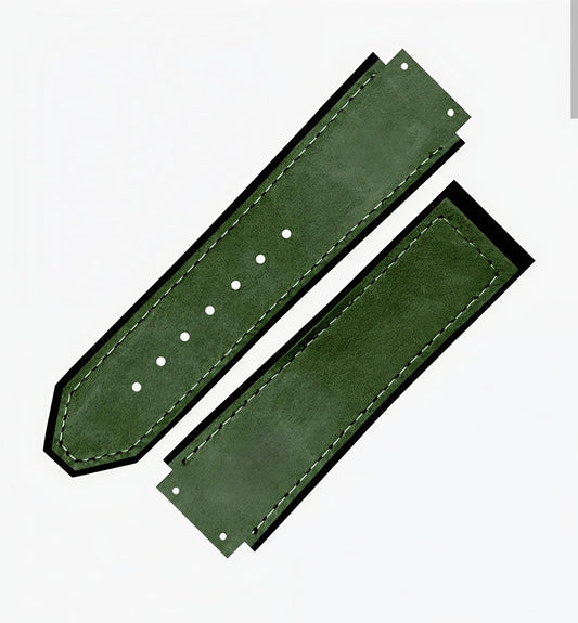 Premium Green Leather & Rubber Hybrid Watch Strap - Compatible with Hublot Big Bang