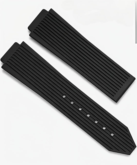 Premium Black Ribbed Rubber Watch Strap - Compatible with Hublot Big Bang