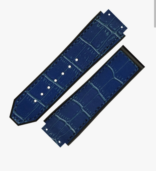 Premium Navy Blue Crocodile Pattern Hybrid Strap - Compatible with Hublot Big Bang