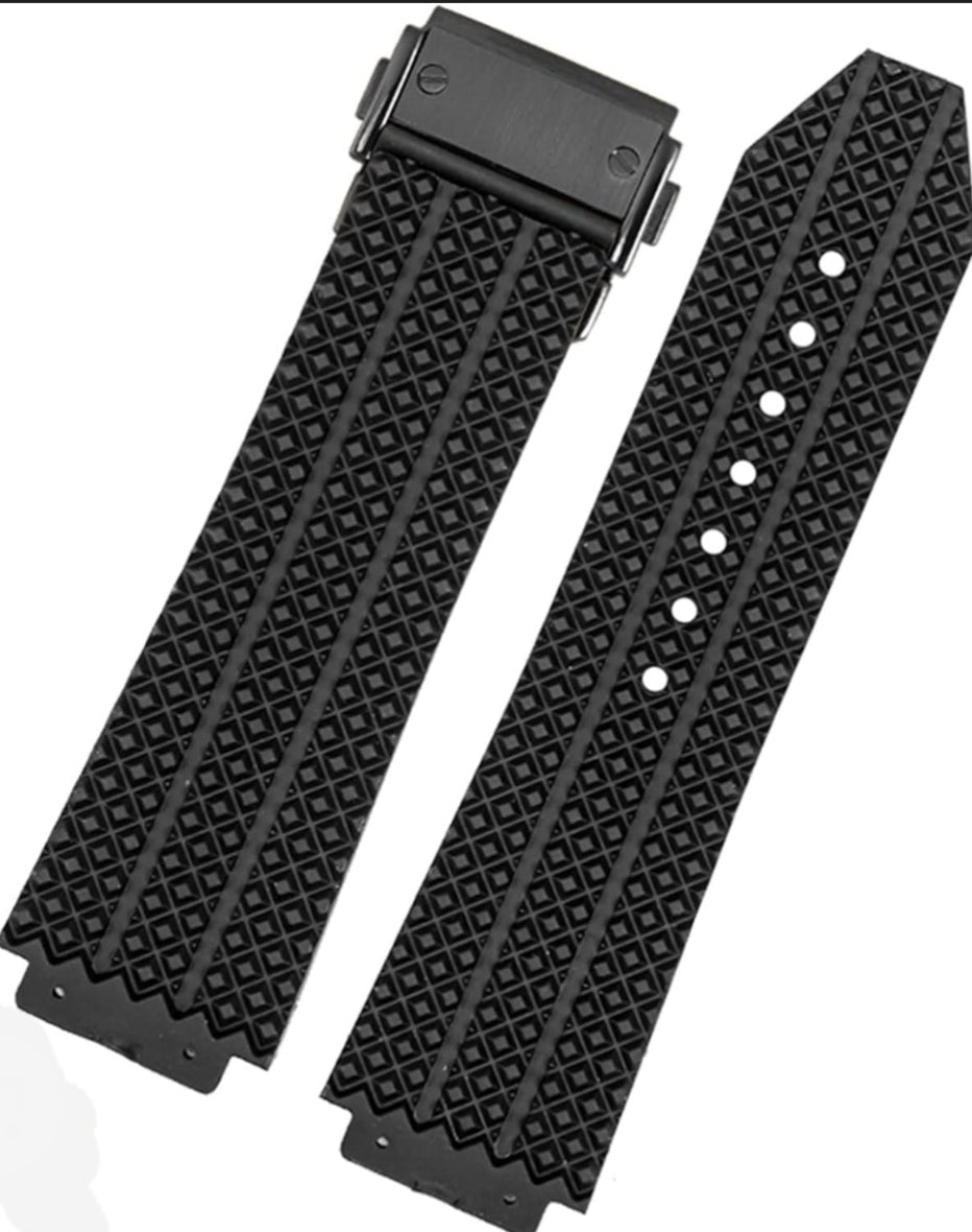 Premium Black Diamond Textured Rubber Watch Strap - Compatible with Hublot Big Bang