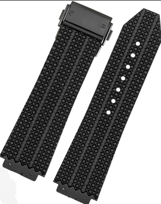 Premium Black Diamond Textured Rubber Watch Strap - Compatible with Hublot Big Bang