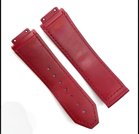 Premium Deep Red Leather & Rubber Hybrid Watch Strap - Compatible with Hublot Big Bang