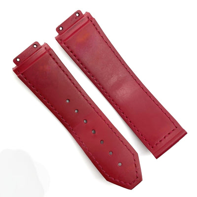 Premium Deep Red Leather & Rubber Hybrid Watch Strap - Compatible with Hublot Big Bang