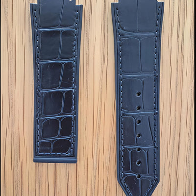 Premium Black Crocodile Pattern Hybrid Watch Strap - Compatible with Hublot Big Bang