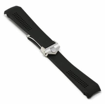 Premium Compatible Perforated Black Rubber Strap with Deployment Clasp - Curved End Racing Band for TAG Heuer Carrera (100% Perfect Fit)
