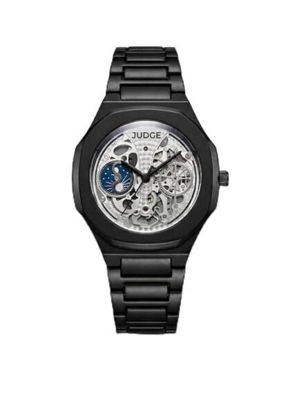 JUDGE Black Aura Skeleton Decor Moonphase Dial Watch | Trendy Men's Wristwatch